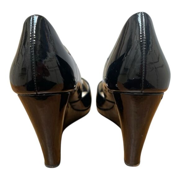 Michael Kors Elegant Black Patent Leather Peep Toe Wedges Size 7.5 Classic - Picture 4 of 8